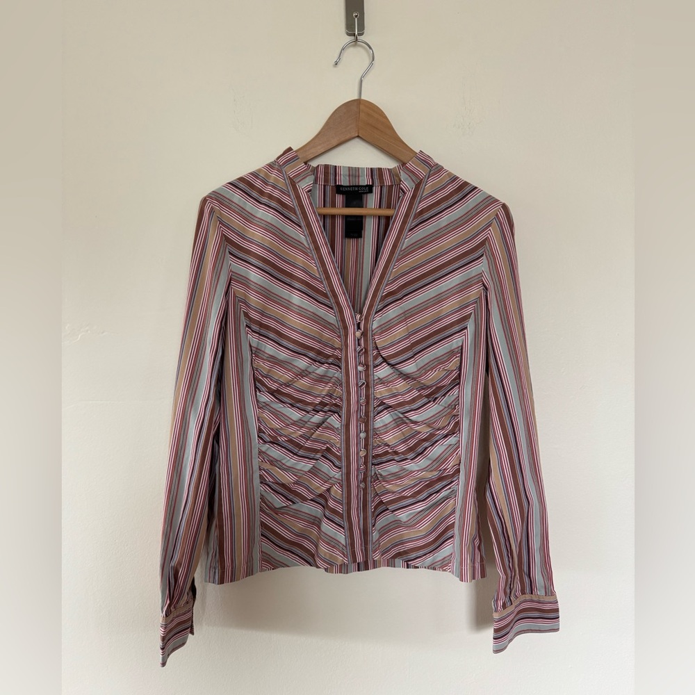 Kenneth Cole Vintage Pink Tan Ruched Sailor Collar Blouse